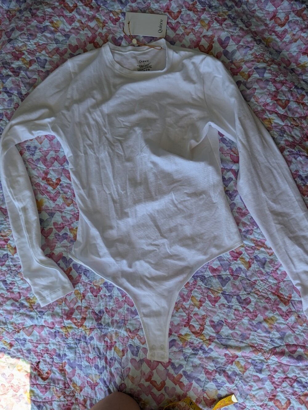 Quince organic Cotton White Crewneck Long Sleeve Bodysuit Size XS